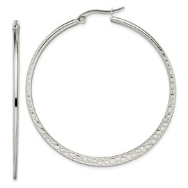 Diamond2Deal Stainless Steel Polished and Textured 50mm Diameter Hoop Earrings (L-1.96 Inch, W-1.96 Inch)