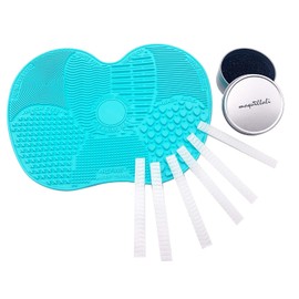 Kit 3 Limpiador silicona para brochas de maquillaje Alfombrilla Esponja Limpiadora de Sombra Protector Malla de Brochas Lavador de succión taza VerdeMix