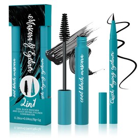 Tiejdhr Cool Black Mascara And Quick Drying Eyeliner Set, Thickening Fiber Lash Mascara Extension Voluminous, Long-Lasting Waterproof Smudge-Proof Natural No Flaking/No Clumping