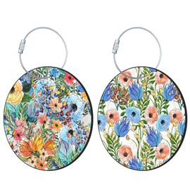 iapodiad Round Cute Luggage Tags 2 Pack Colorful Flowers Creative Baggage Tags,Cruise Travel Baggage Suitcases Tag with Stainless Steel Loop ID Tag Privacy Flap