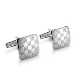 Genuine Silver Checkerboard Cufflinks for Men, Sterling Silver