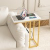 VECELO C Shaped End Side Table with Charging Station &
