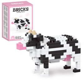 QISHOUTING Cow Mini Building Toy for Kids, Farm Animals Mini Building Blocks & Learning Toy for Girls Boys, Miniature Cow Figurine Toys for Adults Girls, Birthday Party Favors Stocking Stuffers