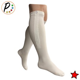 Presadee Original White 20-30 mmHg Firm Compression Leg Zipper Closed Toe Socks (S/M)