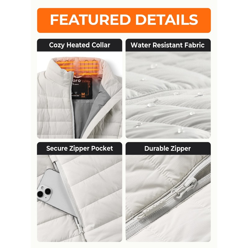 ORORO Women's Lightweight Heated Vest with Battery Pack (White,L)