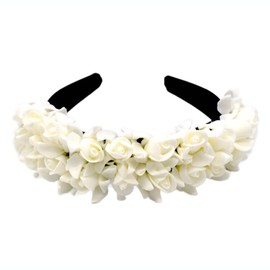 Flower Headband "Bianca" with White Satin Flowers Hair Accessories - Wedding Hen Party Oktoberfest Summer Party Folk Festival Christmas Communion Carnival Fancy Dress (Bianca White)