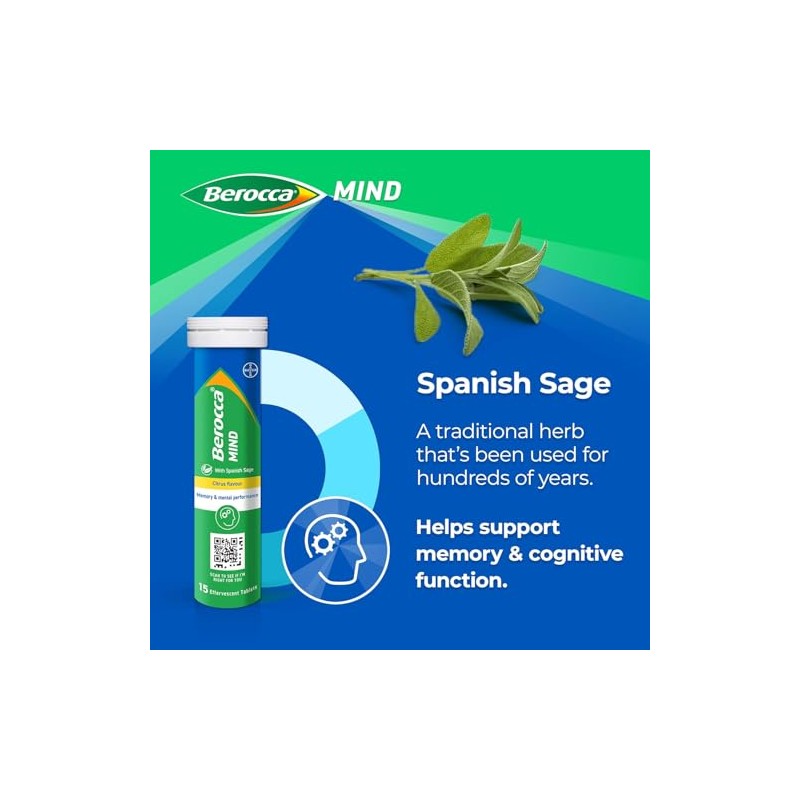 Berocca Mind Effervescent Tablets, Citrus, 15 Tablets x 1 Pack