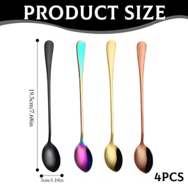 4PCS Set Long Handled Spoon, Ice Cream Spoons, Stainless Steel Material Long Teaspoons, Suitable for Coffee, Hot Drinks, Desserts, Ice Cream, etc