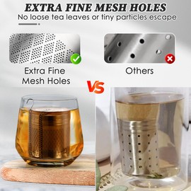 Yoassi Tea Infusers for Loose Tea, 2 Pack Extra Fine Mesh Tea Strainers, 18/8 Stainless Steel Loose Leaf Tea Steeper Tea Diffusers with Extended Chain Hook and Drip Tray