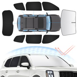 Sunsdrew 8PCS Windshield Sun Shade Kit for Kia Telluride 2020-2025 Full Privacy Side Rear Window Shade Cover Foldable Sun Visor Protector Blocks UV&Heat Telluride Interior Accessories
