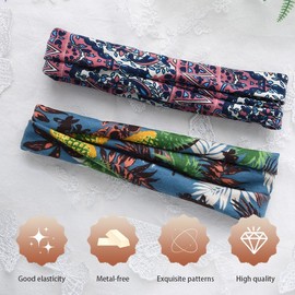 Hawaiian Bandana Wide Boho Headbands for Girls Women Non Slip Soft Cotton Boho Bandana Headbands for Girls Women Hawaiian Hair Accessories for Thin Short Hair Band for Makeup Face Wash Headband 2 Pcs