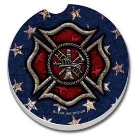 CounterArt Absorbent Stoneware Car Coaster, Firefighter, Set of 2