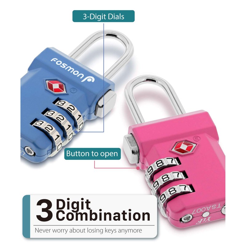 Fosmon TSA Accepted Luggage Locks, (2 Pack) Open Alert Indicator