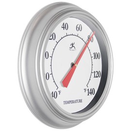 Infinity Instruments 12 Inch Essential Wall Classic Traditional No Battery Required Built-in Hygrometer High Accuracy Indoor/Outdoor Thermometer for Patio, Porch, Living Room - Silver