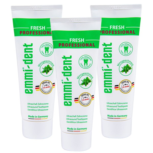 emmi-dent Ultrasonic Toothpaste "Fresh" I With Fresh Peppermint Flavour I Ideal for Sensitive Teeth and Gums I Free from Microplastics & Nano Materials I Vegan & Gluten Free I 3 x 75 ml