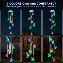 Qoosea Solar Wind Chimes Solar for Outdoor, Color Changing Garden Hummingbird Aluminum Tube Solar Light Wind Chimes, Perfect for Patio Garden Decoration, Gifts for Christmas New Year Birthdays