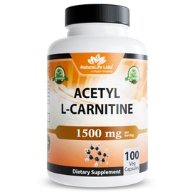 NaturaLife Labs Acetyl L-Carnitine (ALCAR) 1500 mg per Serving – 100 Capsules – Non-GMO, Gluten-Free, Vegan