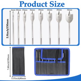8PCS Spade Drill Bits Set,Ø 6-32 mm Flat Wood Drill Bit with Storage Pouch,Carbon Steel Heavy Duty Flat Wood Drill Bit Set for Woodworking,Wooden Surfaces,Plywood,Particleboard
