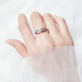 AVECON Promise Rings for Her with Round Cut White Clear Cubic Zirconia CZ Solitaire Engagement Rings for Women Size O,SBT083R-AV