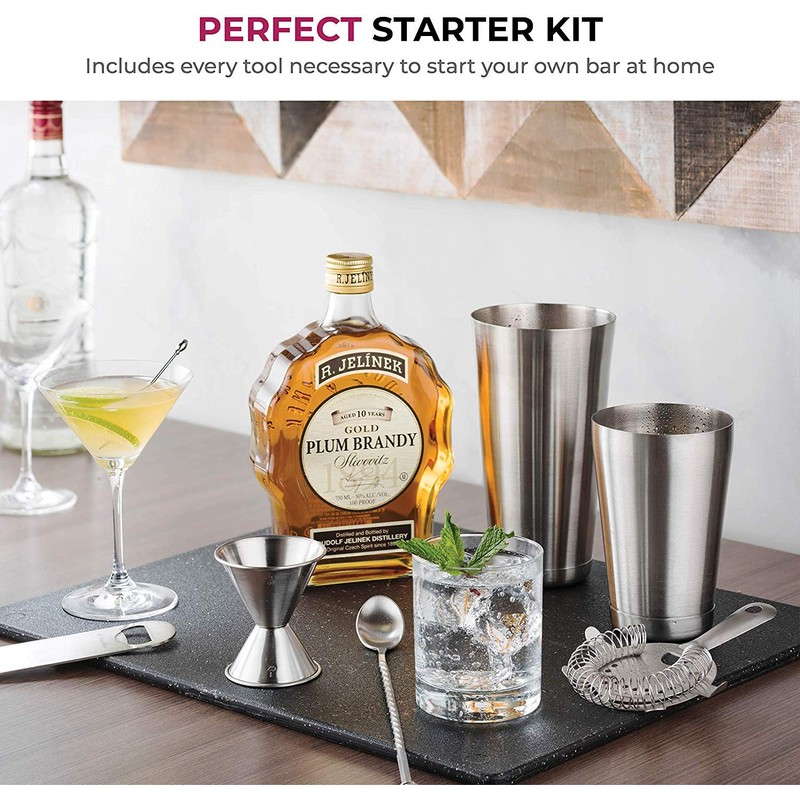 Expert Cocktail Shaker Home Bar Set - 14 Piece Stainless
