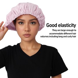QFE Reusable Shower Cap for Women Reusable Waterproof Shower Bonnet Washable Elastic Band Bath Hair Hat for Long Hair Braids shampoo Caps no Rinse Plastic Satin Lined Essentials, Purple