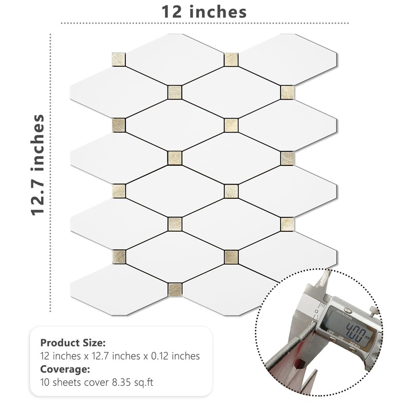 STICKGOO 1 Sheet Peel and Stick Backsplash, Pure White Marble