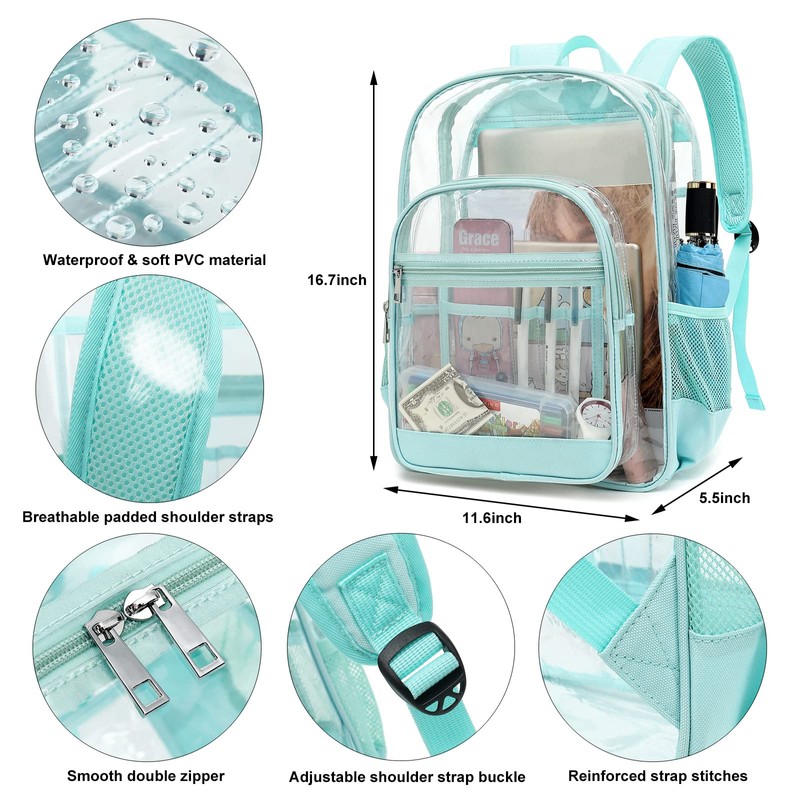 Esfoxes Heavy Duty Clear Backpack, School Backpack College Bookbag PVC
