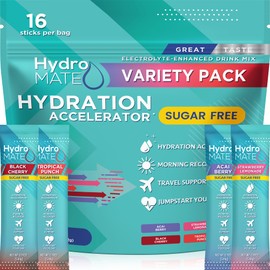 Electrolyte Powder Sugar-Free Hydration Packets Variety Pack HydroMATE 16 Sticks