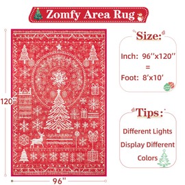 Christmas Area Rug for Living Room 8x10: Large Washable Xmas Rugs Boho Moroccan Holiday Rug Soft Non Slip Carpet for Bedroom Dining Room Home(Xmas Red, 8'X10')