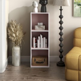 HOMES: INSIDE + OUT Apexa 3 Cube Storage Organizer Shelves, Stackable Wood Bookcase Fits Cubby Bins for Organization, Dorm Teen Room Decor & Home Office, Light Pink
