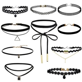 10PCS Black Velvet Choker Necklaces - Adjustable Tattoo Choker Set Stretch Necklace for Girls Women