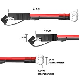 HuaLiSiJi SAE zu O Ring Terminal Harness 12V 24V SAE Anschlusskabel 10AWG Batteriekabel 12V mit Stecker 30A, SAE Stecker Schnellverbindung, Ladeanschluss kabel (0.3m)