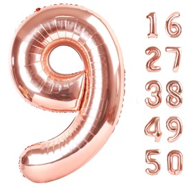 Rose Gold Number 9 Balloon 40 Inch 9 Number Balloons Giant Nine Years Old Foil Mylar Helium Large Digital Balloon Champagne Gold Birthday Numbers 19 29 90 Anniversary Events Party Decorations Supplies