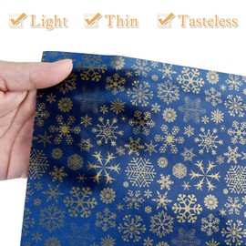 CHRORINE 50 Sheets Christmas Wrapping Paper Navy Blue Snowflake Wrapping Tissue Paper with Snowflake Stikers for Christmas Party，DIY Craft, Winter Party Decorations（51cm / 20 inchx 38 cm / 14.96 inch）