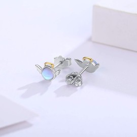 Moonstone Earrings 925 Sterling Silver Rainbow Round Moonstone Stud Earrings for Girls Hypoallergenic Earrings Christmas Gifts for Women Children, Sterling Silver