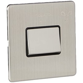 AET SLFISBS Screwless Satin Chrome Flat 10 Amp 3-Pole Fan Isolator Black Insert Metal Rocker Switch