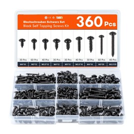 Yohong 360 Piece Drywall Wood Screws Assortment Kit, 9 Sizes Steel Self Tapping Screws Phillips Bugle Head Screws Assortment for Wood Sheetrock (Black)