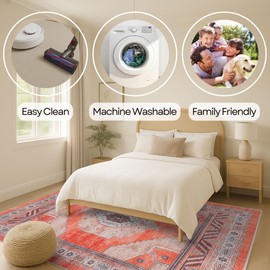 Fame Rugs Turkish Rug. Washable Vintage Oriental Antique Inspired Traditional Doormat Small Modern Area Rugs Luxury Entryway Entry Bedroom Bathroom Kitchen (380TT, 2'5 x 6'9)