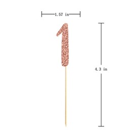Rose Gold 1st Birthday Cupcake Topper, 24-Pack Number 1 Glitter Happy Birthday Party Cupcake Toppers, Decorations