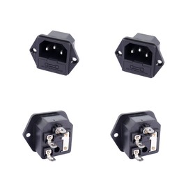 PNGKNYOCN IEC320 Mount Inlet Module Plug, AC 250V 10A 3-Pin Panel Mount Adapter with Fuse Holder (Pack of 4)