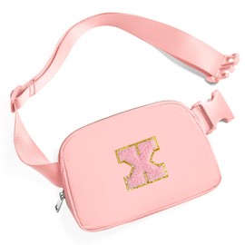 Gitus Belt Bag Fanny Pack Crossbody Bags with Initial Letter Patch Cute Stuff Birthday Gifts for Teenager Girls Trendy Preppy Stuff for Teen Girls Cool Stuff for Teens, Light Pink, X