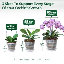 T4U Orchid Pot, 9 Pack Orchid Pots with Holes and Saucers for Repotting, 3 Each of 4.3, 5.5 and 6.3 Inch, Clear Plastic Flower Plant Pot for Indoor Outdoor Plants, Orchids Planter for Root Health