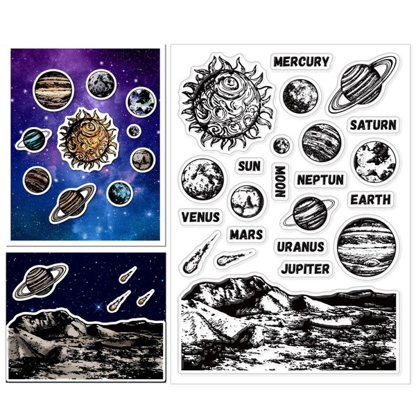 CHGCRAFT Planet Clear Stamps Good Luck Silicone Stamps Outer Space