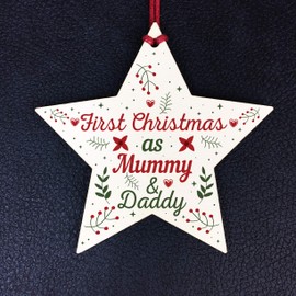 RED OCEAN First Christmas As Mummy Daddy Wooden Star Christmas Tree Bauble Decoration New Baby Gifts