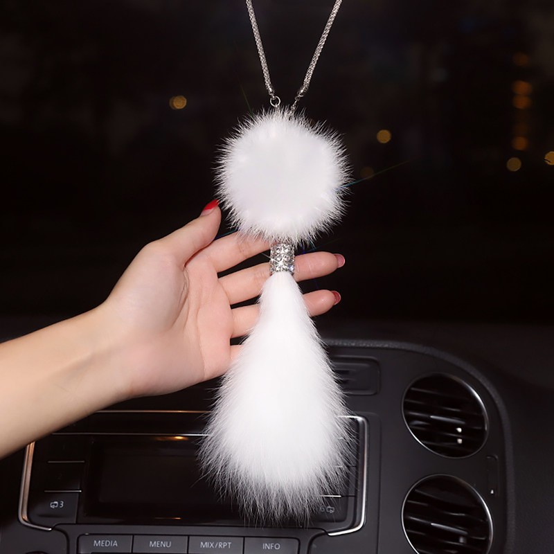 Pom Pom Car Pendant Rhinestone Embedded Sturdy Metal Cute Animal