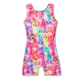 Maillots para niñas, gimnasia, para niños, ciclismo, sirena, unicornio, ropa de danza atlética, brillante, color azul arcoíris, rosa, Colorful Cat, 3-4 Años