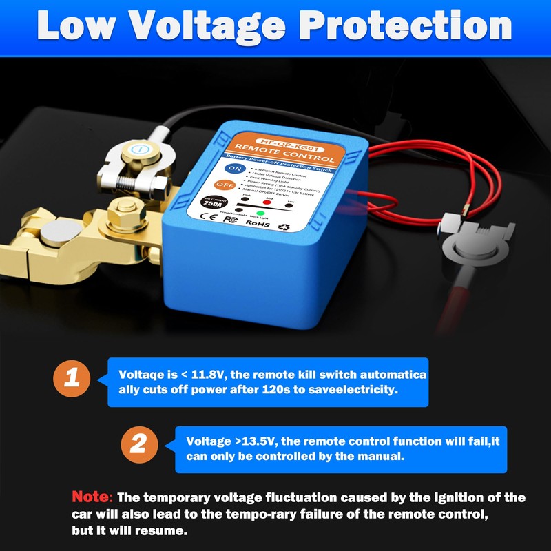 Aoteda Kill Switch for Car, 250A 12V/24V Remote Battery Disconnect