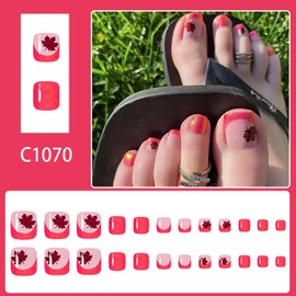 FIEONCIY Press on Toenails with Designs Acrylic Fake Nails for Toe Artificial False Nails with Charms Glue on Toe for Spring Summer Stick on Toenails for Women Girls(C1070)
