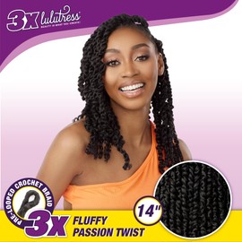 Sensationnel Lulutress crochet braiding hair - 3x fluffy passion twist 14 inch pre made diy all kanekalon synthetic locs twists (1 pack, T1B/27)