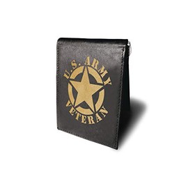 U.S Army Veteran America Star Cowhide Leather Laser Engraved Engraving Minimalist Slim Money Clip Black RFID Blocking Front Pocket Leather Mens Wallets